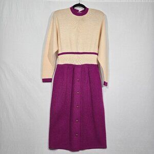 U.S.A. Vintage ST.JOHN Eclectic-Grandma CREAM-MAGENTA Knit Dress Women's Size 10